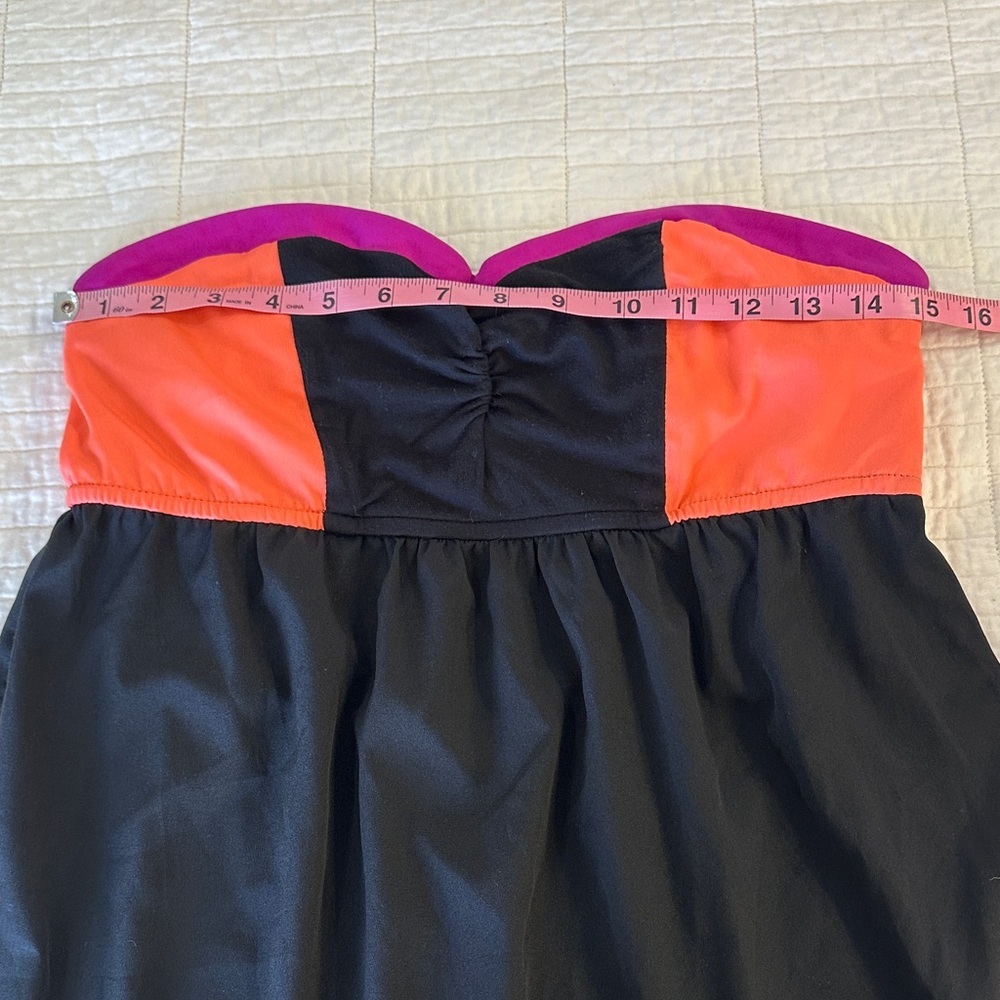 Hurley Y2K Strapless Mini Dress Neon Colorblock Empire Waist A-Line Beach Party - Picture 6 of 9